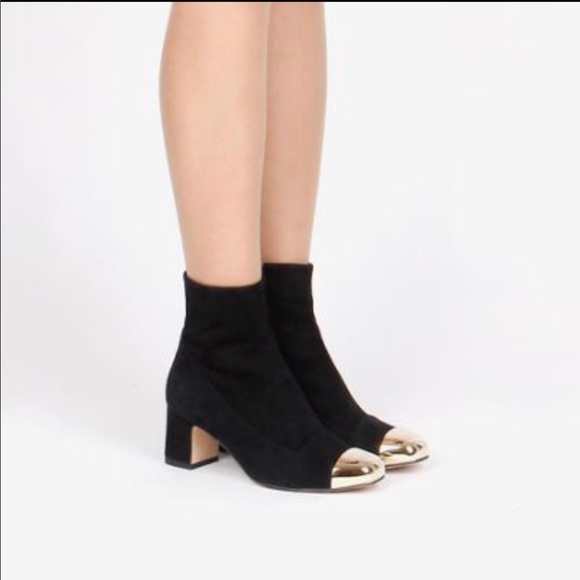 Hermes Shoes - Hermes Black Suede Lindsey Gold Toe Ankle Boots